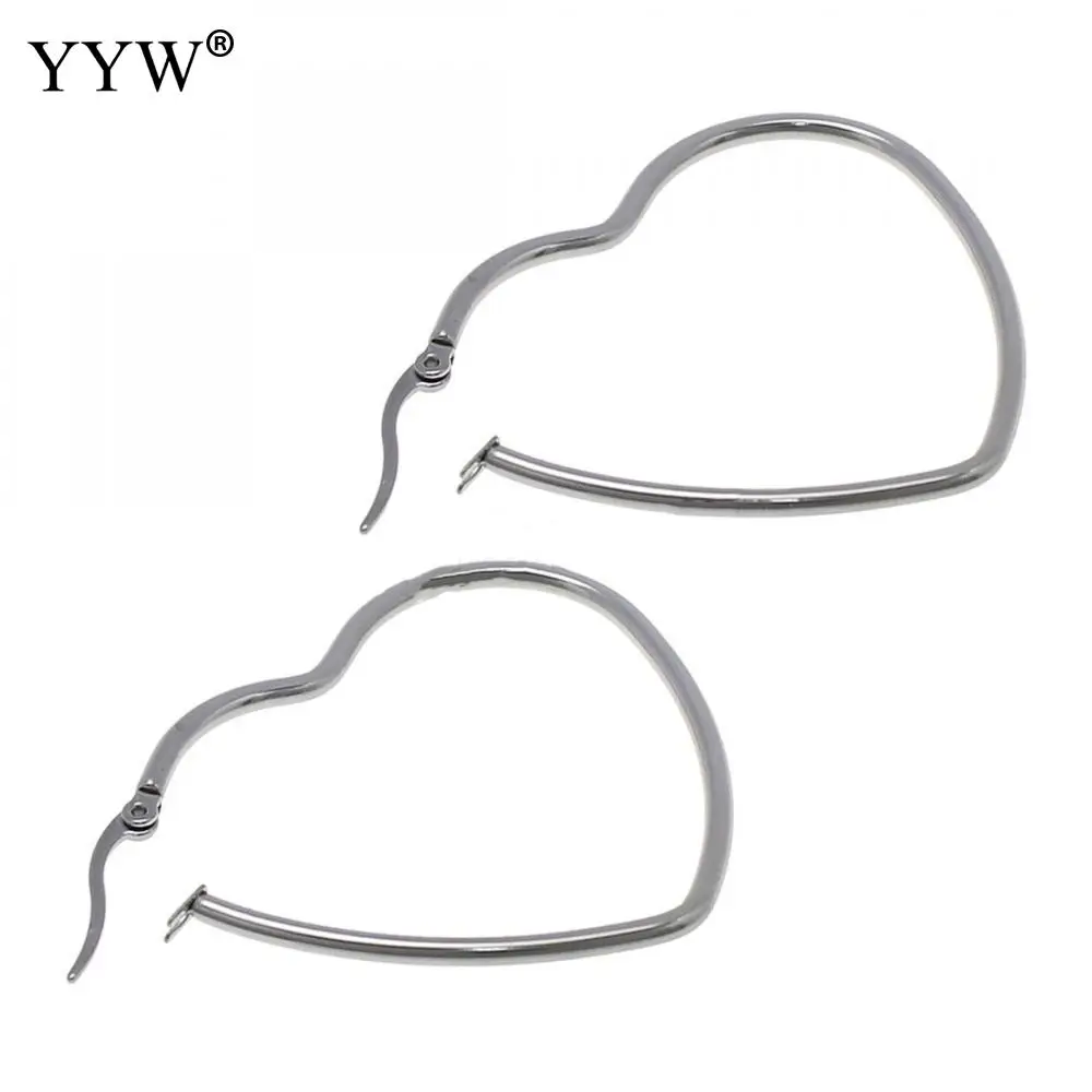 1 Pair Stainless Steel Earrings Women 2018 Fashion Jewelry Steel Color Heart Hoop Earring Lover Gift 32x28mm