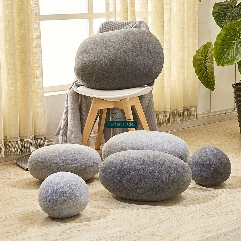 Dorimytrader 1 Set Simulation Stone Shape Plush Cushion Big Stuffed Soft Dark Grey Cobblestone Pillow Kids Play Doll DY60966