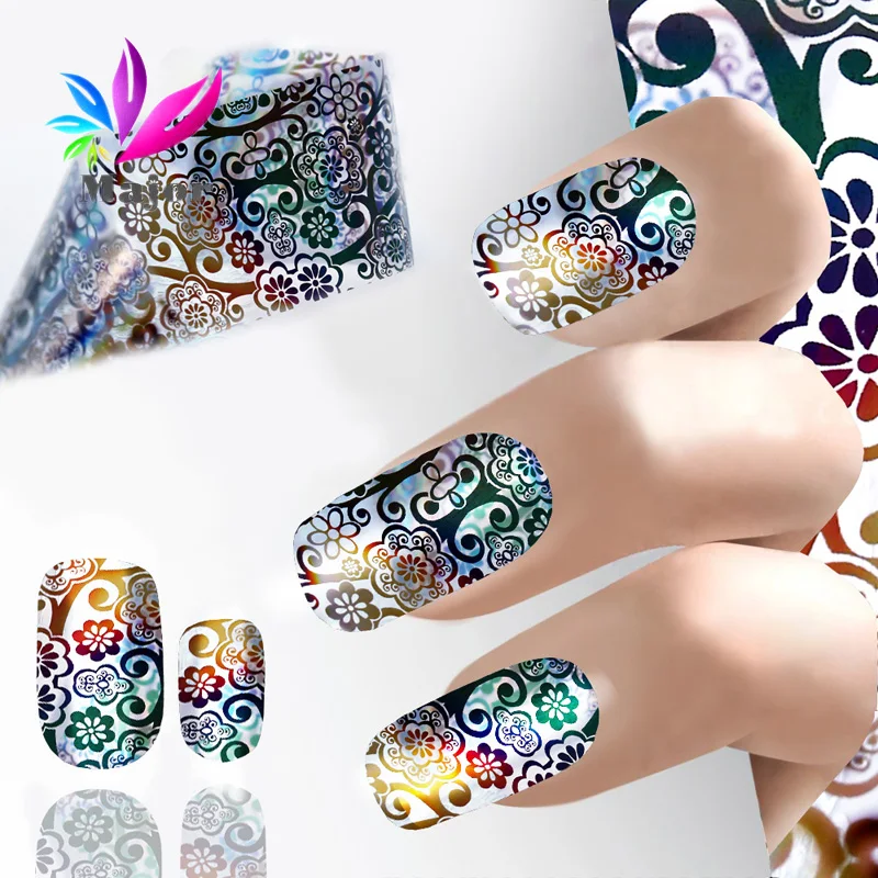 Flower 100*4cm nail sticker laser transfer nail foil 3D DIY image Glitter Stencil Decal DIY Manicure foil