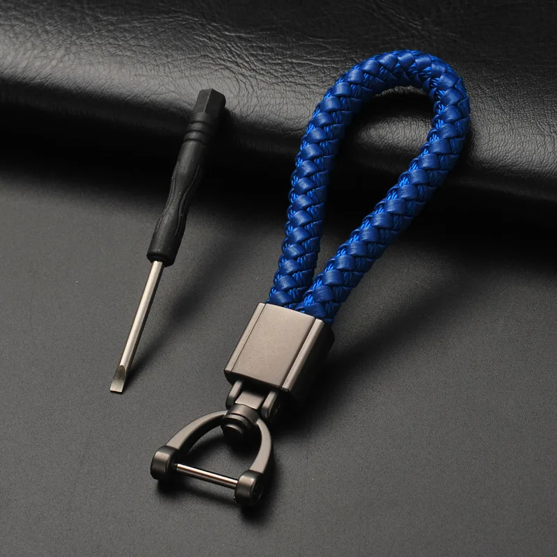 Hand Woven Leather Horseshoe Buckle Car Keychain Keyring Retro Auto Car Key Rings Holder For Audi BMW Benz Mazda Toyota Renault