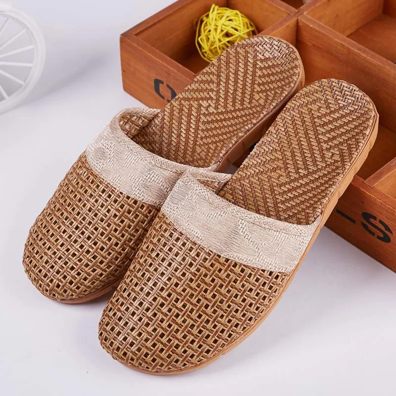 Mntrerm Summer Natural Bamboo Rattan Cane Grass Weaving Slippers Shoes Vine Grass Men Casual Slippers Non-slip Couples Slippers