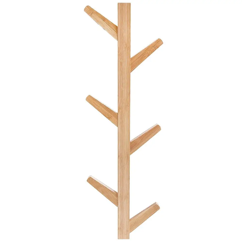 Wall Mounted Coat Rack Supports Over 120 lbs goods Bamboo Modern Tree Hat Rack with 6 Hooks for Bags Scarves Clothes Handbag