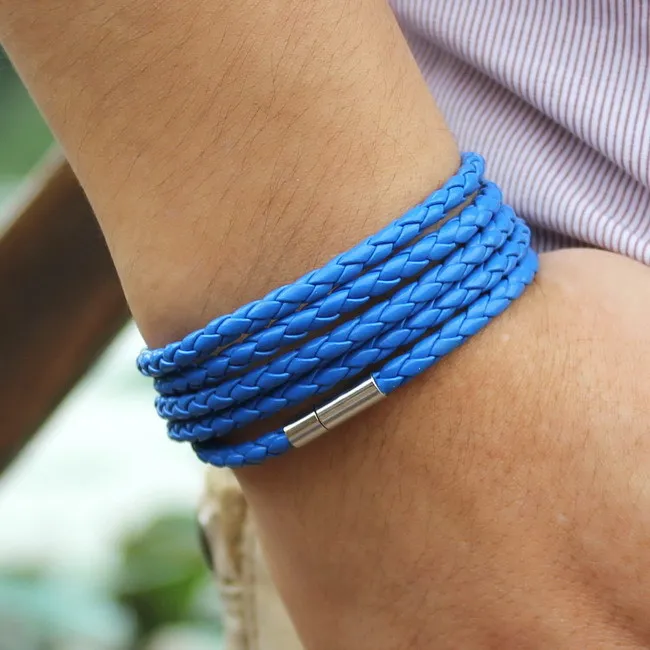 5 Layer Leather Bracelets & Charm Bangle Set, Handmade
