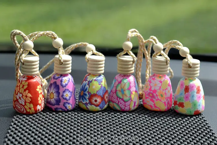 

10ML 30pcs/lot Fashion Small Charming Portable Polymer Clay Perfume Container, Glass Roll On Bottle, Car Hang Pendant Decoration