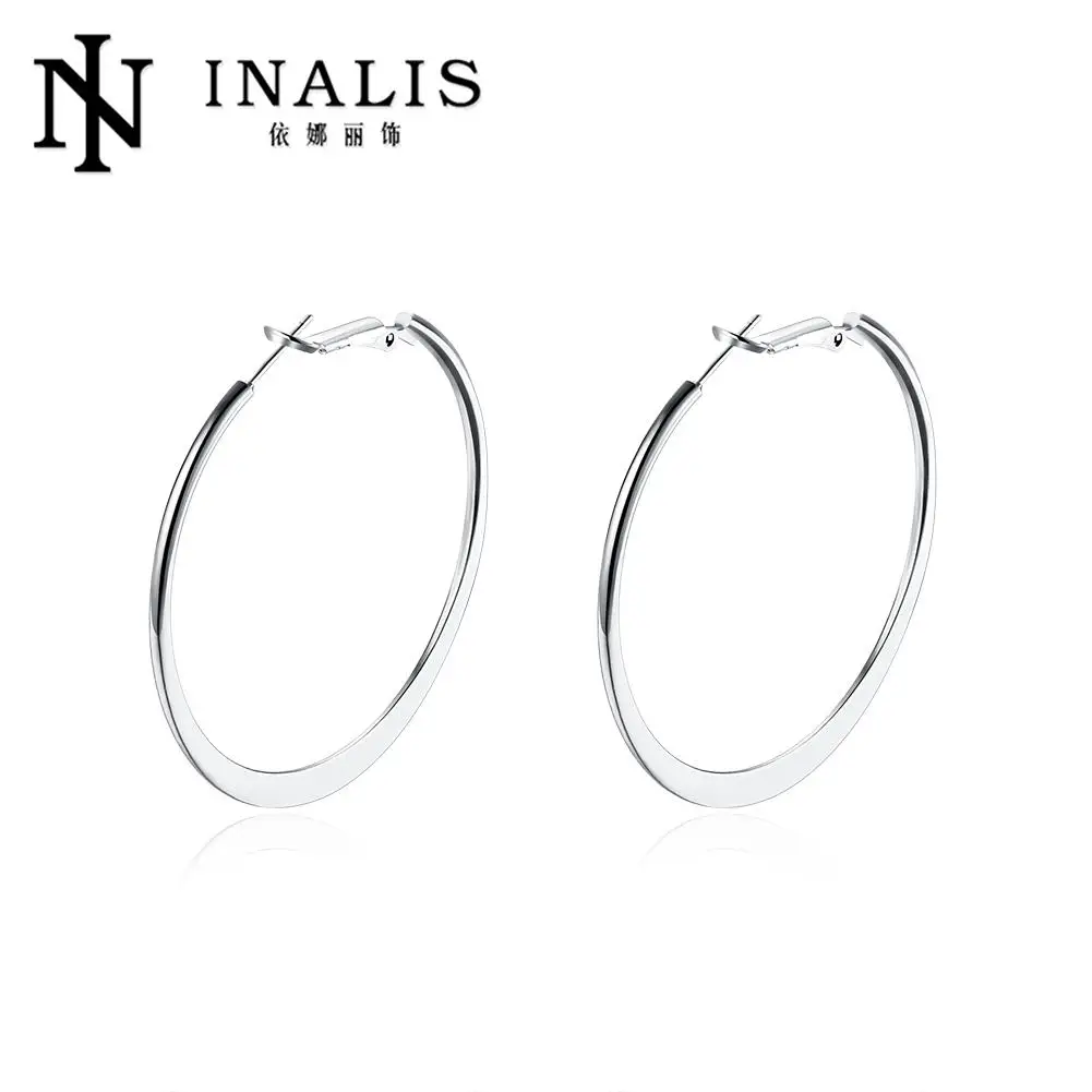 INALIS New Silver Color Fine Smooth Exaggerated Big Circle Hoop Earrings For Women Earings Simple jewelry E949-C