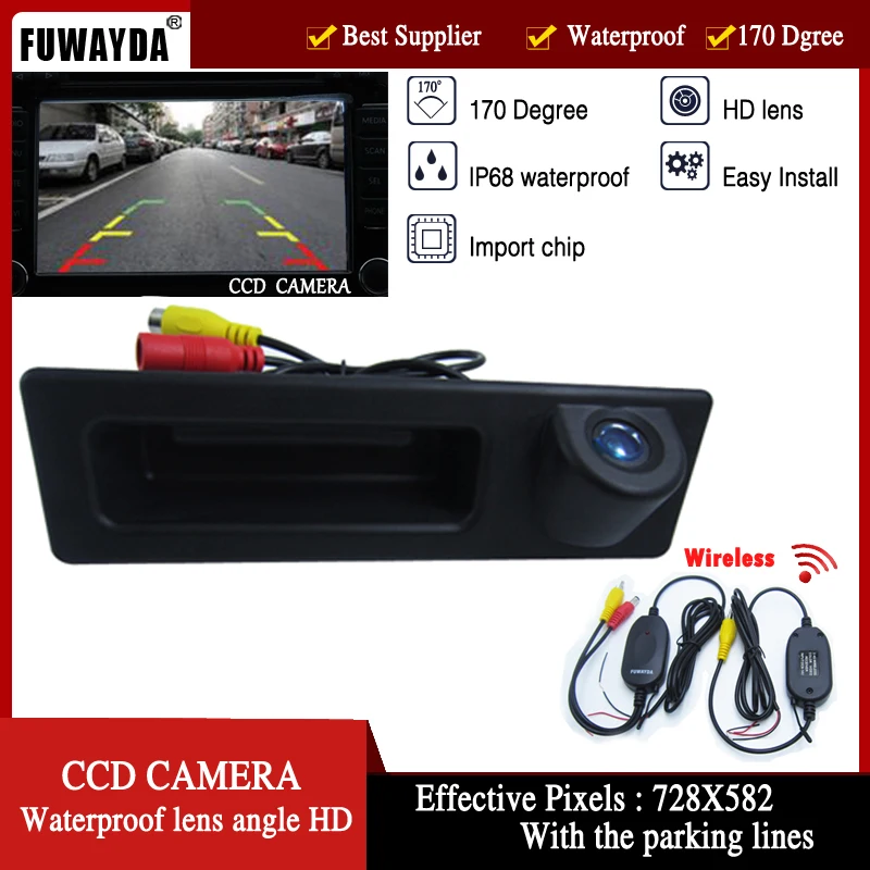 FUWAYDA Wireless Car Trunk Handle Design Color CCD Car rear view camera Parking Reversing for BMW F10 F11 F25 F30 BMW 5 HD