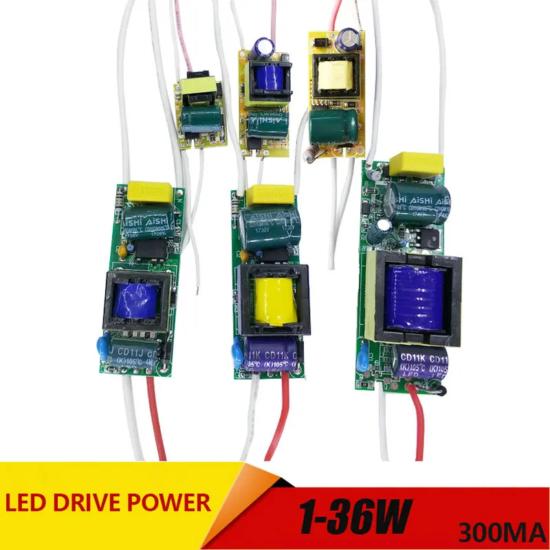 1-3W,4-7W,8-12W,15-18W,20-24W,25-36W Zasilacz sterownika LED wbudowany stały prąd Oświetlenie AC110-265V Wyjście 300mA DC