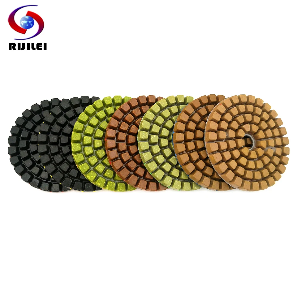 RIJILEI 7PCS/Set 4 Inch Diamond Concrete Polishing Pads Thick 8mm Floor Renew Sanding Discs Repairing For Concrete Floor LW04