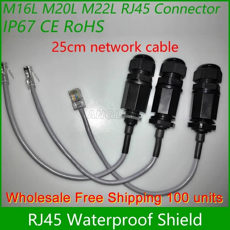 Free Shipping Wholesale 100units RJ45 waterproof connector M20 Ethernet Interface M22 LAN Network Adapter CAT5E CAT6 panel mount