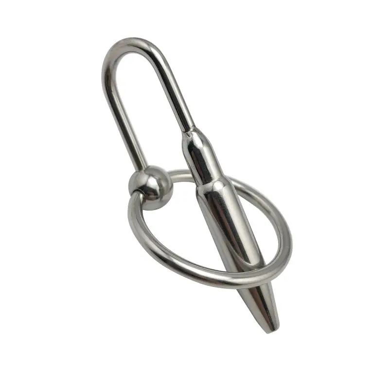 Male small size stainless steel metal urethral penis plug probe Prince Wand massager with pull ring BDSM insert sex toy for men