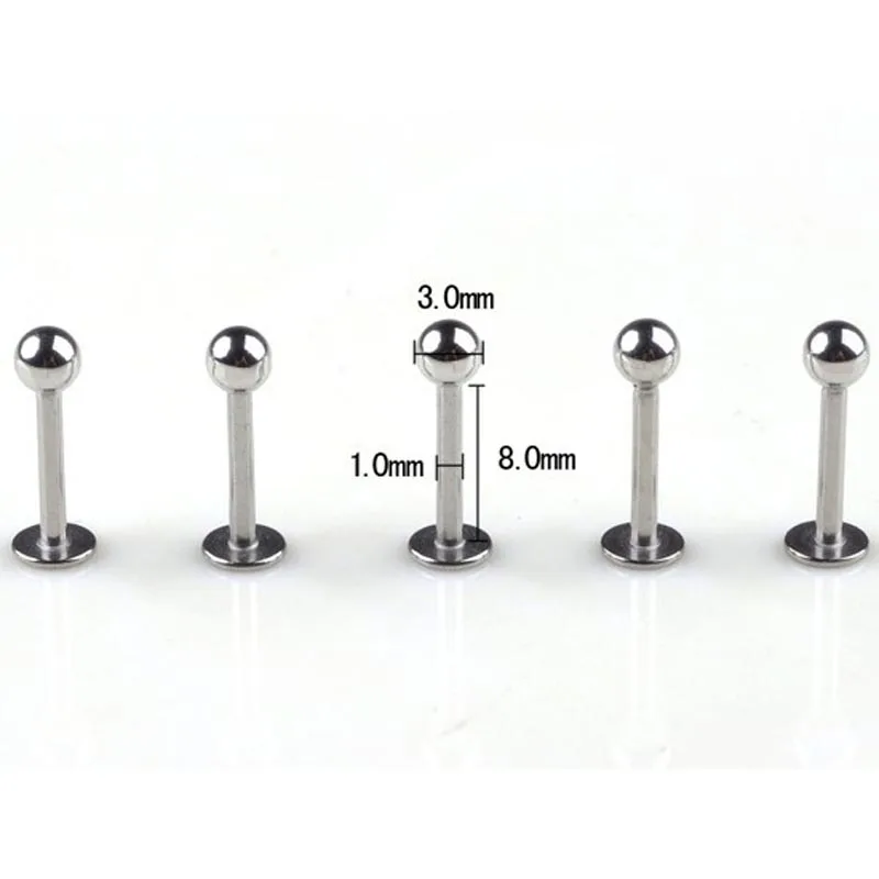 PINKSEE10pcs 18G Ball Labret Lip Ring Nose Ear Bar Stud Stainless Steel Piercing Body Jewelry Wholesale