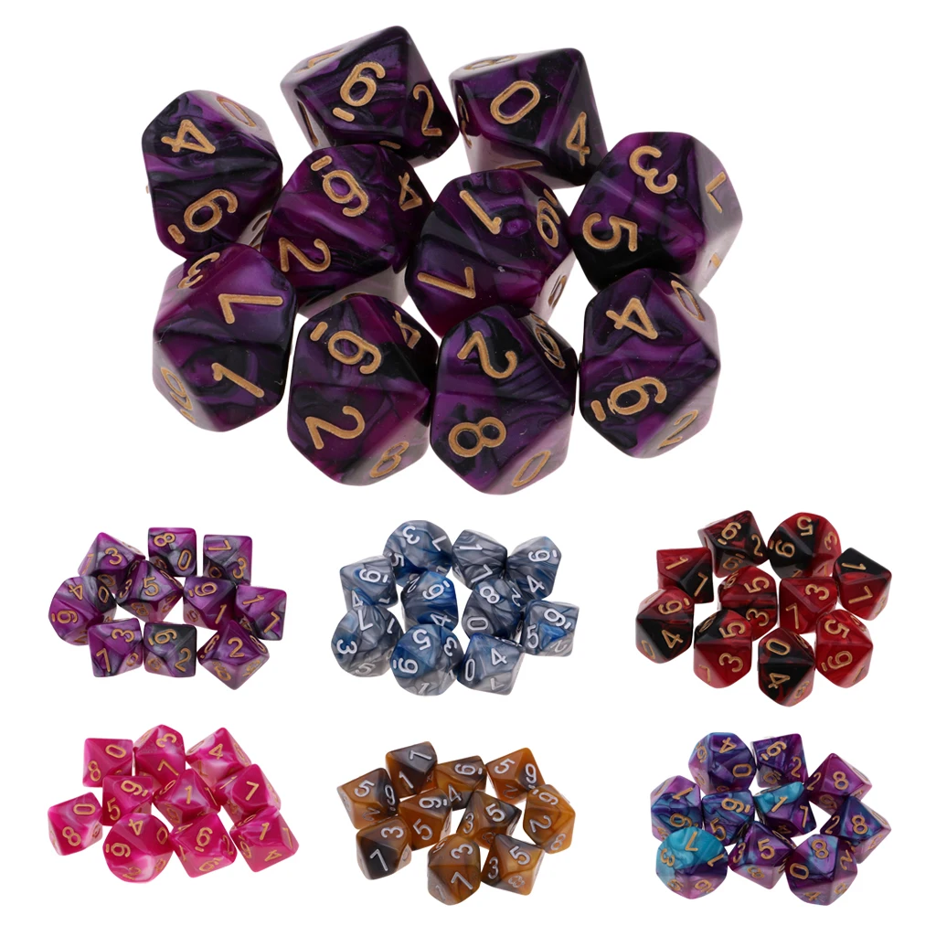 10pcs Ancient 10 Sided Dice D10 16mm Dices for Dungeons D&D RPG Board Games & Math Supply