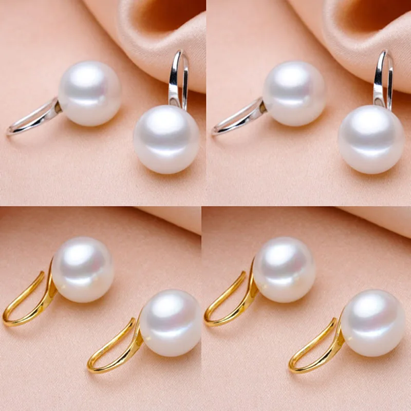 Hot Sale Fashion Pearl Stud Earrings New Natural 6-10mm White Freshwater Pearl Earrings For Wedding Jewelry Gift Drop Earrings