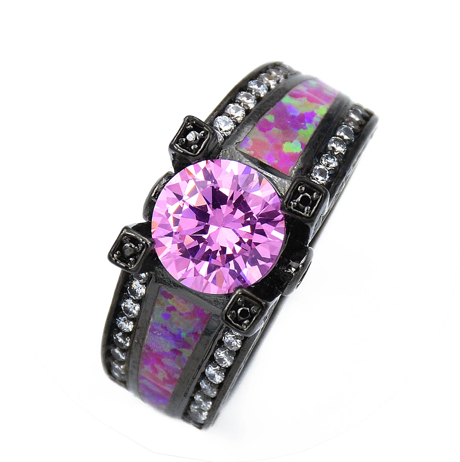 

JLR-076 Luxury 10 kt Black Gold Filled AAA Pink Crystal & Opal Rings For Women Wholesale Fashion Cock Rings for Party