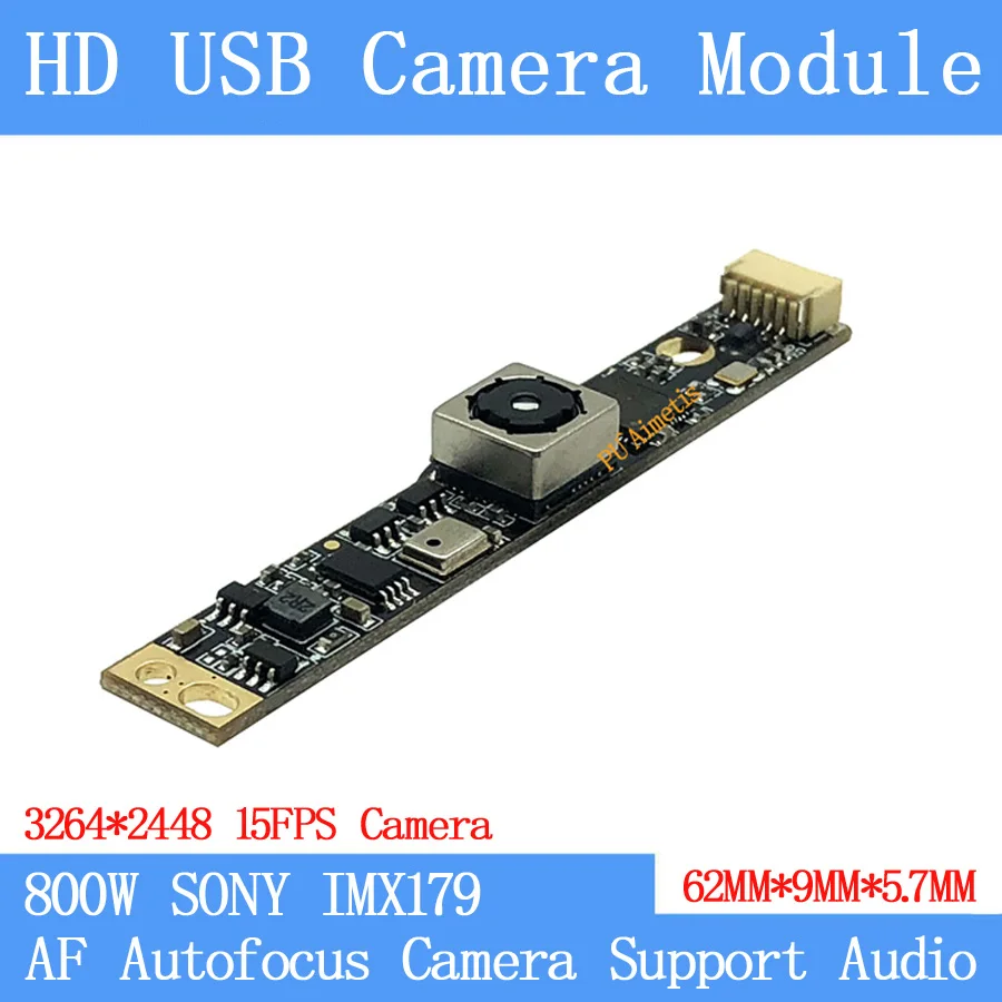 800W SONY IMX179 AF Autofocus UVC Plug Play MJPEG 15FPS USB Camera Module HD Linux Windows support audio