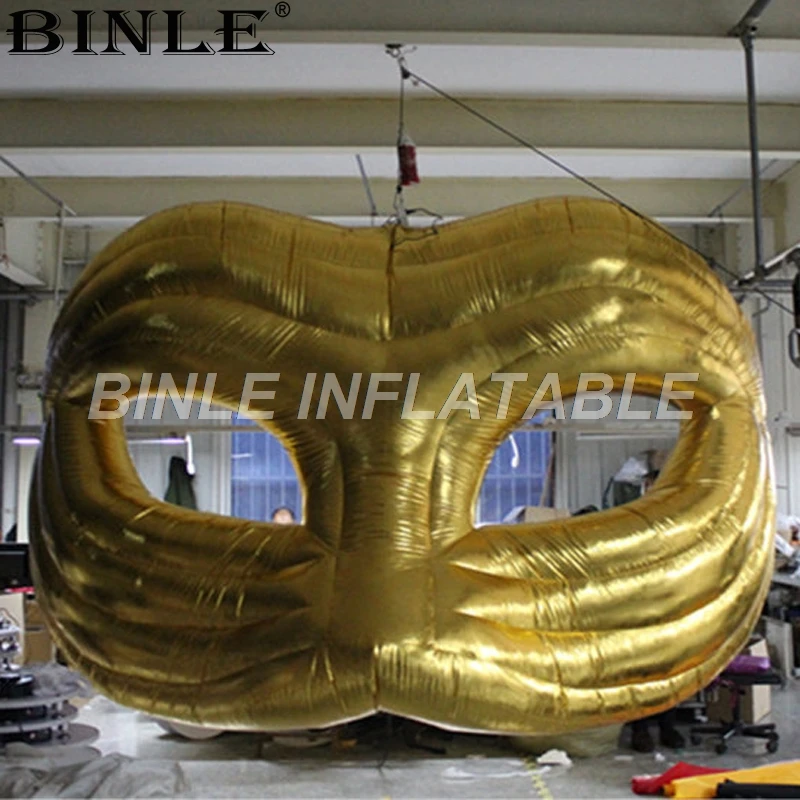 Customized hanging giant golden inflatable mask model for party stage night club decoration