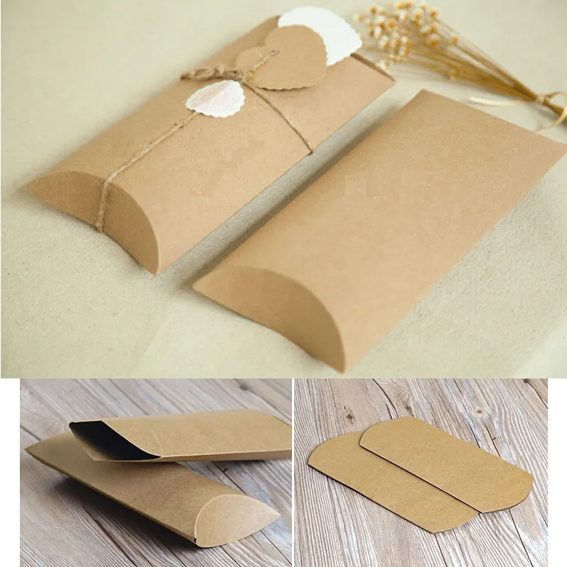 30Pcs 200x100x40mm Kraft Carboard Gift Paper Box For Gift/Kraft Pillow Packaging Paper Box,Scarf Packaging Pillow Carcoard Box