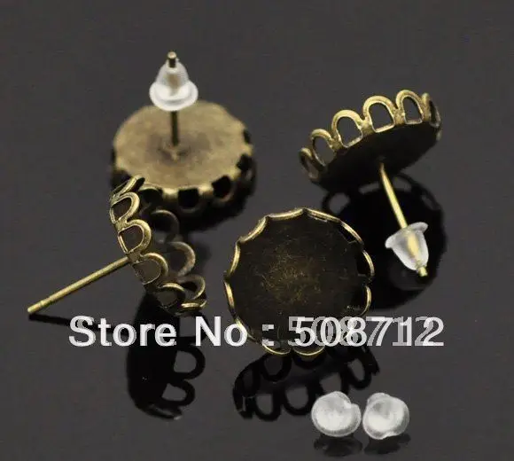 

Free shipping!!! 200pcs/lot 14mm Bronze tone pad ear post with ear back set,earrings base,earrings blank