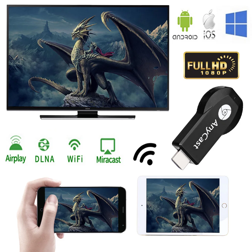 WiFi Display TV Dongle Video Streamer Chrome Cast 2 Crome WeCast AnyCast M2 Plus Airplay Miracast DLNA 1080P compatibile HDMI