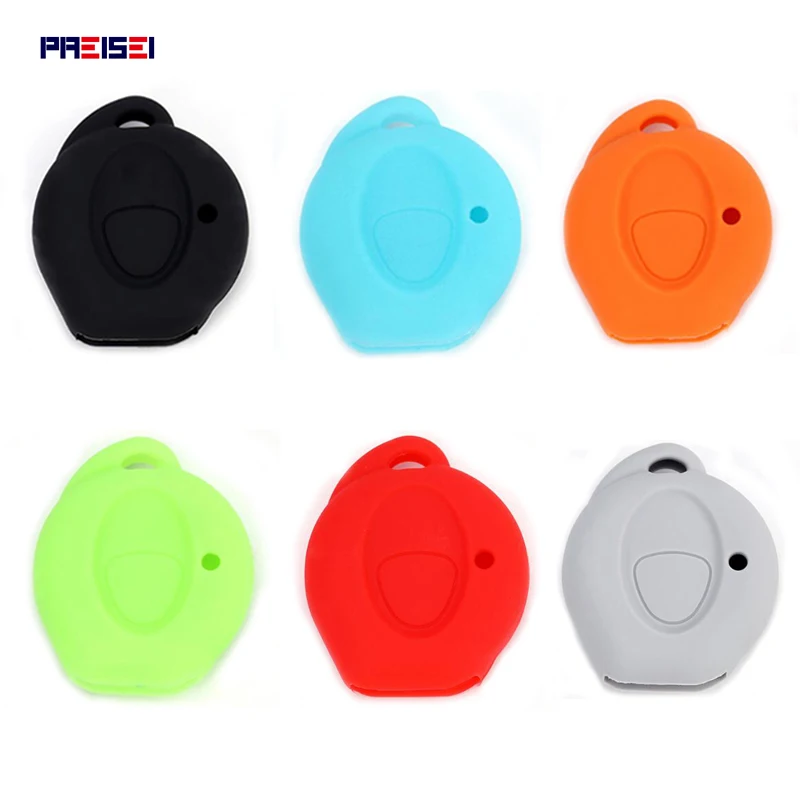 PREISEI Silicone Key Covers For Peugeot Car 206 Remote Key Protector Bag In Orange Black Red Blue Green Grey Colors