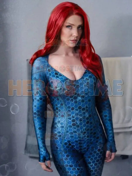 

3D Print New Mera Cosplay Costume High Quality Spandex Zentai Suit Mera Halloween Zentai Catsuit Costume for Woman Custom Made