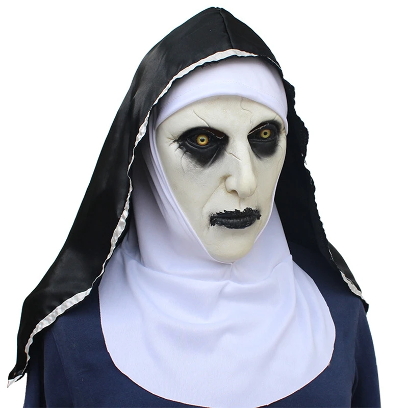 The Nun Horror Mask Cosplay Valak Scary Latex Masks Headscarf Veil Hood Full Face Devil Nun Helmet Costume Halloween Props