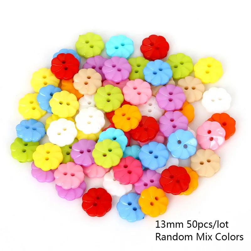 50PCS 13mm 2 Holes Multicolor Flower  Decorative Buttons Sewing Scrapbooking Crafts For Clothes