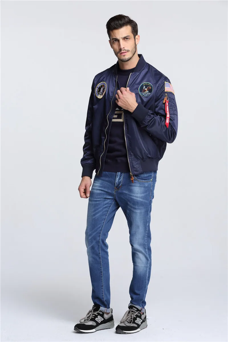 Herfst Apollo Dunne 100th Space Shuttle Missie MA1 Bomber Hiphop Us Air Force Piloot Vlucht Koreaanse College Jacket Voor Mannen