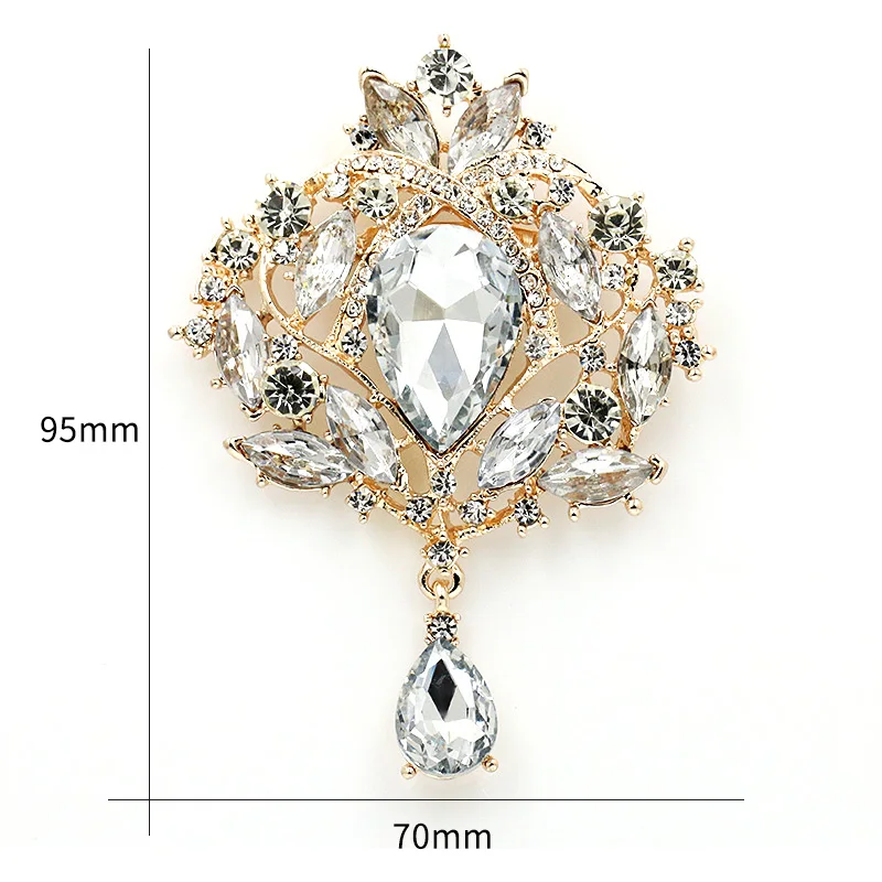 WEIMANJINGDIAN Brand High Quality Large Crystal Teardrop Brooch Pins for Women Wedding Bouquets Art Decor Jewelry