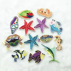 PGY 1PCS Cartoon Patches Seabed World Animal  Starfish Patch Cloth  A Hippocampus Conch Embroidery Children's clothes Patches