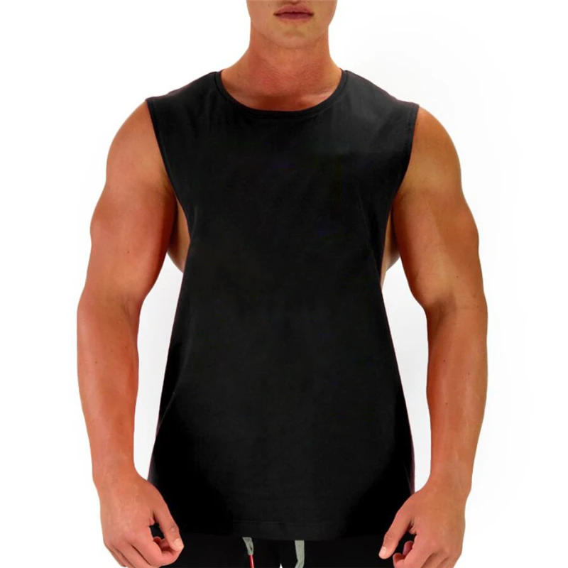 New Blank Sleeveless shirt Muscle Cut Workout Shirt Bodybuilding Tank Top Man Fitness Clothing cotton open sides vest