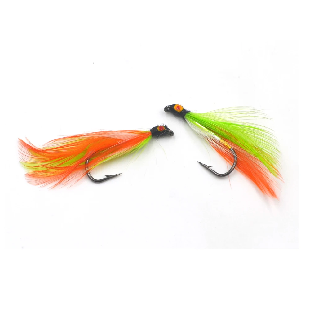 MNFT 10PCS 4# Orange Minow with Eye Fly Fly Fishing Trout Flies Salmon Feathers Fly Tying Lures