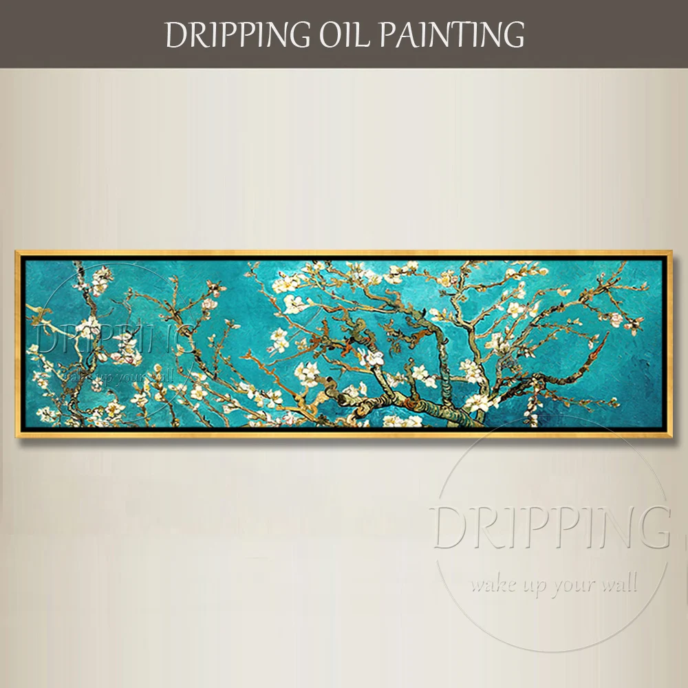 

Pure Hand-painted Super Long Size Blossom Almond Oil Painting Beautiful Blossom Flowers Oil Painting for Bed Room Decoration