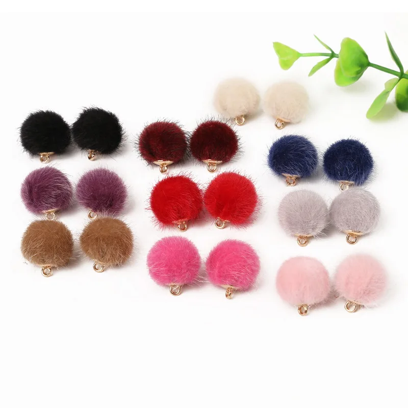15mm 10pcs/lot Multicolor Fur Covered Ball Hair Ball Beads Charm Pendant For Earring Necklace Bracelet DIY Jewelry Decoration