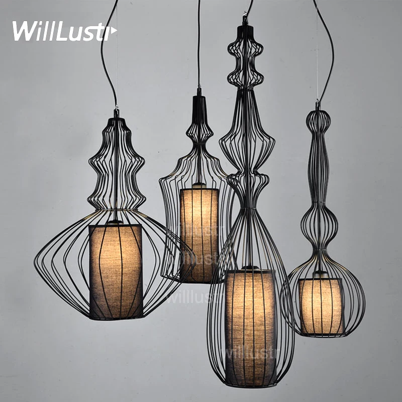 

Bar Light Elite Spa pendant light Nordic Modern Minimalist Creative Aristocrat Fabric Suspension lamp 4 shapes black white color