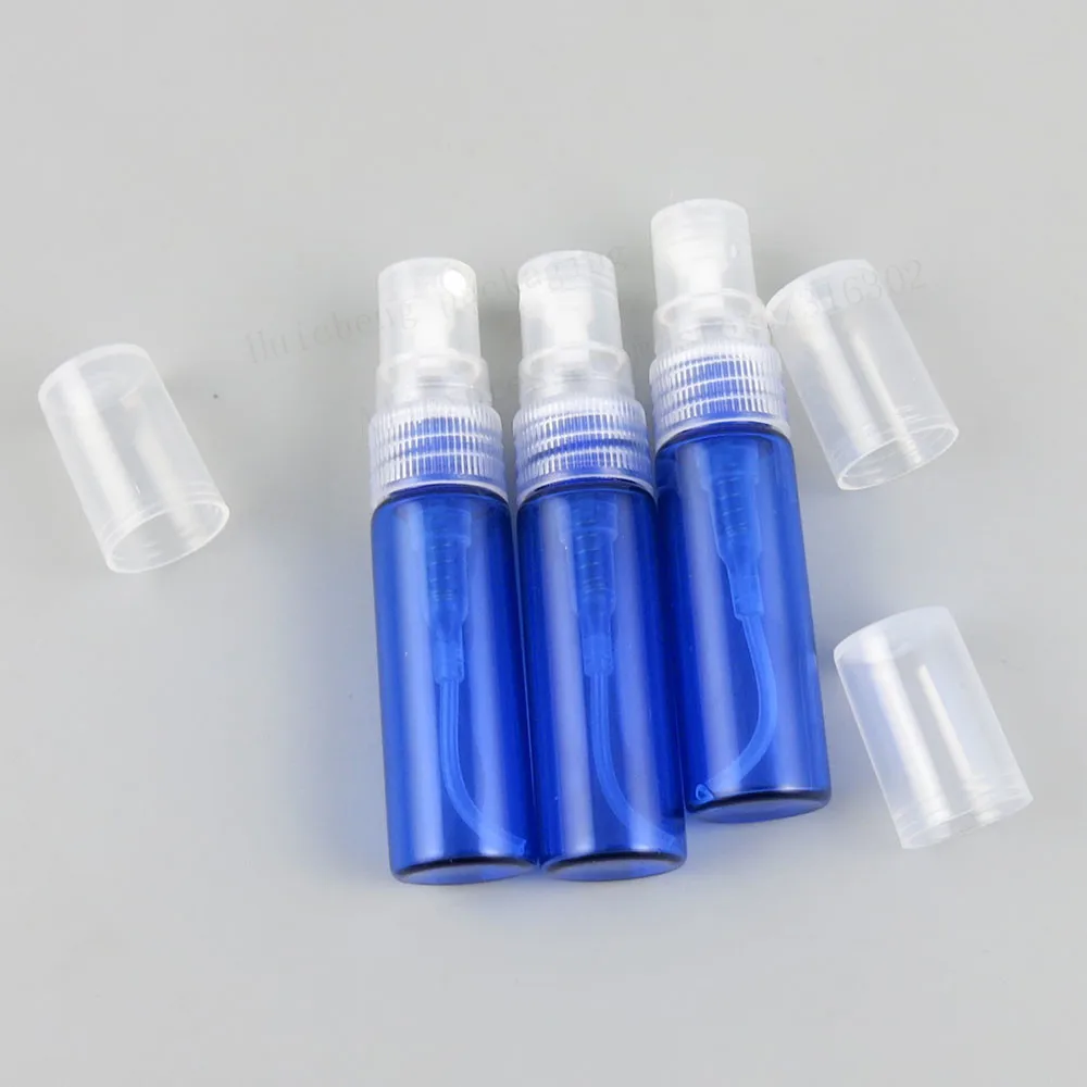 100 X 4ml Refillable Blue Glass Mist Finger Sprayer Bottle 4cc Fragrance Containers Packaging Parfum Vials