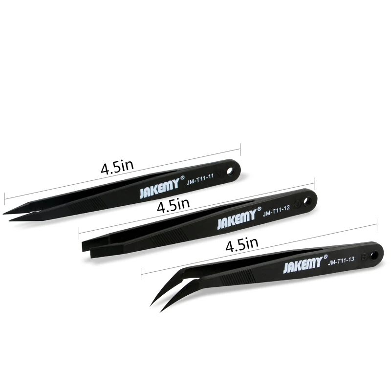 3Pcs/Lot JAKEMY ESD Safe Tweezers Precision Curved Straight Tweezers Pinzas Electronic Repairing Hand Tools