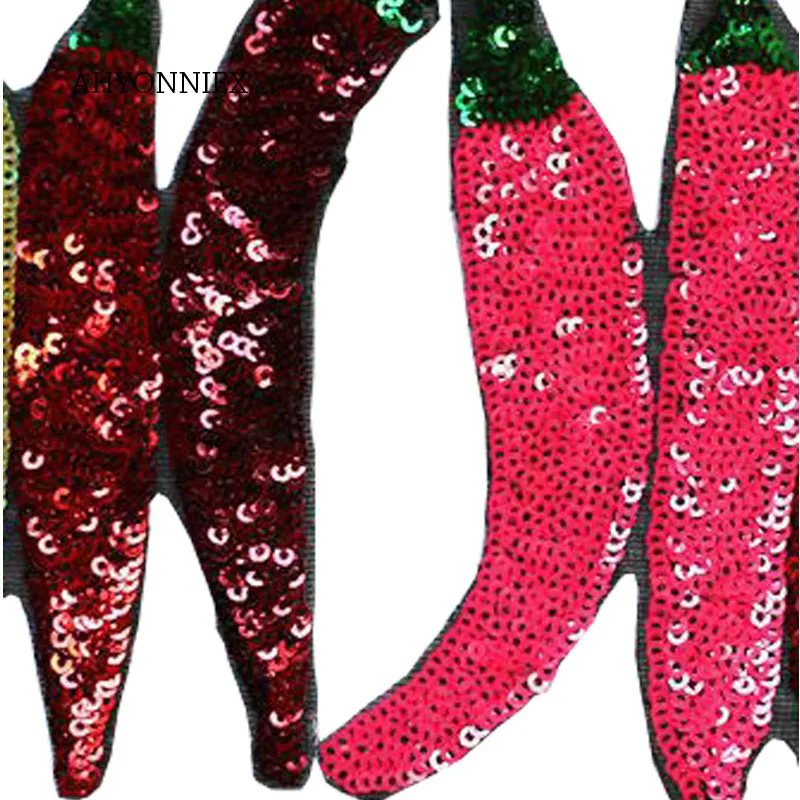 1 PCS Large Chilli Patch Sequin Embroidery Fashion Clothes Applique DIY Clothing Decoration Iron On Sequins Patches for Clothes