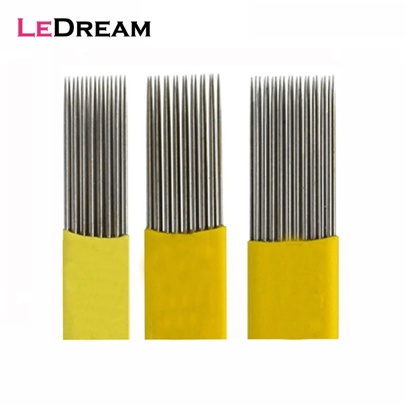 

50pcs/lot Yellow Disposable Double Rows 15 17 21 Pin Flat Tattoo Needles Blades For Manuel Pen Permanent Eyebrow Eyebrow Makeup