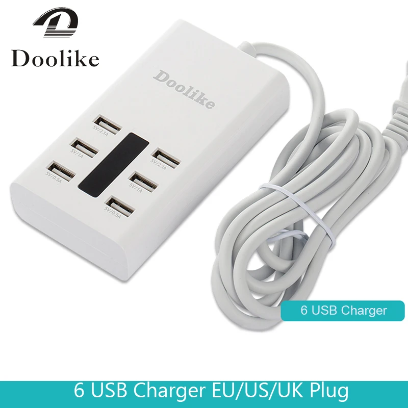 High Speed 6 USB Ports Charger Hub Splitter Universal  Multi Ports Charger EU UK US Plug for Iphone Ipad  Android  PC Laptop