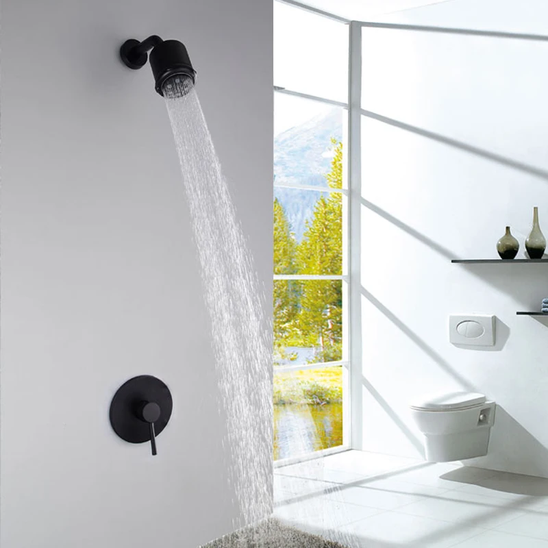 Solid Brass Mixer Bathroom Shower Set Wall Mounted ABS 2-Function Top Shower Head Spray Matte Black Plated Shower Bath AH3032