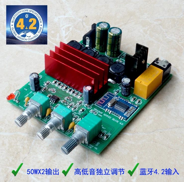 DP3 TPA3116D2 2.0 Digital Audio Amplifier Board 50W*2 Dual Channel Bluetooth 4.2 Amplifier Board