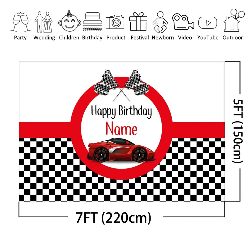 Xe Đua Sinh Nhật Phông Nền Tùy Chỉnh Đỏ Đua Racing Boy Trẻ Em Trang Trí Tiệc Nền Photocall