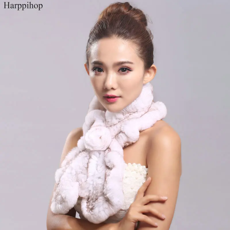 Women Scarf colorful Real Fur Elegant Girl Genuine Rex Rabbit Fur Brief Scarves Warm Fashion Russian Female Adult Winter Scarf