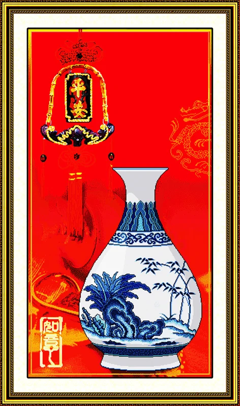 Peace ruyi cross stitch kit Chinese style vase pattern red cloth counted canvas stitching embroidery DIY handmade needlework