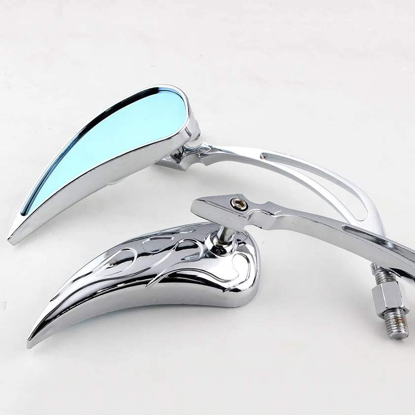 Moto Motorcycle Teardrop Rearview Mirrors For Harley Cruiser Chopper Custom Green White Mirrors Car Detector