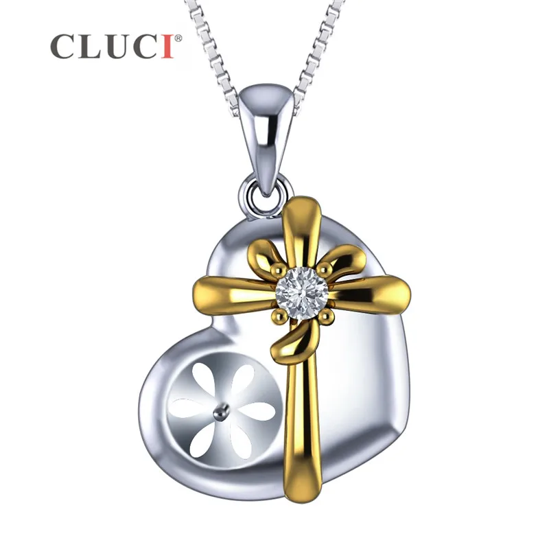 CLUCI Zircon Silver 925 Heart Pendant Pearl Necklace Pendant for Women Christmas Gift 925 Sterling Silver Pendant SP385SB