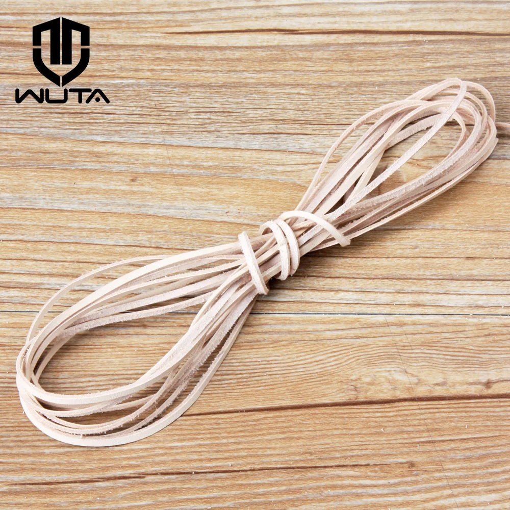 WUTA 2/5 metri cordoncino in vera pelle corda piatta in pizzo intrecciato corda 2/3/5mm naturale Veg-tan pelle bovina collana fai da te gioielli