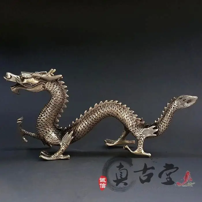 Exquisite Vintage Fantasy Chinese Dragon Totem Statuary Copper Silver Plating