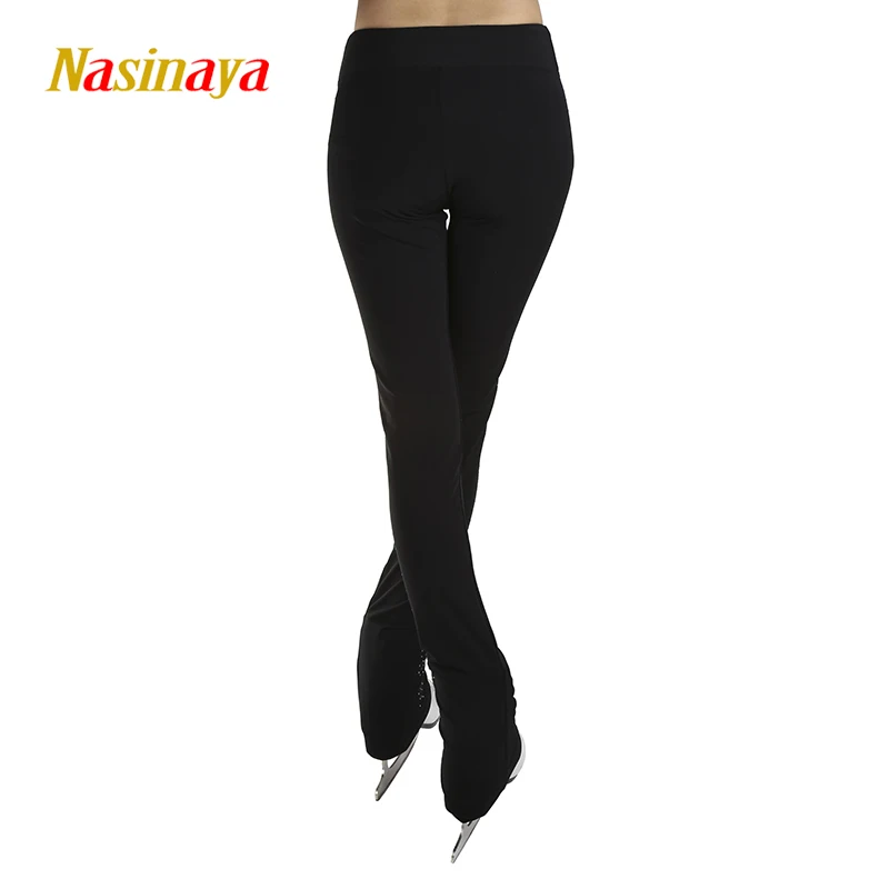 Custom Figure Skating Costume Gymnastics Pants Adult Kids Competition Black Performance Pants Left Leg Rhinestones